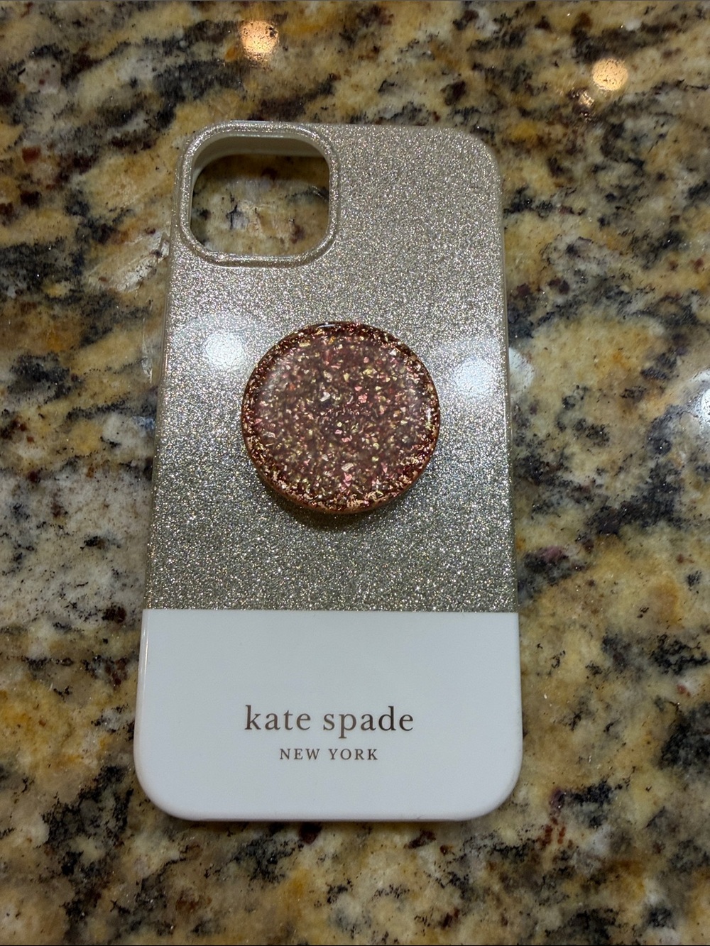 kate spade Glitter Gold and White iPhone Case with Rose Gold Sparkle Grip